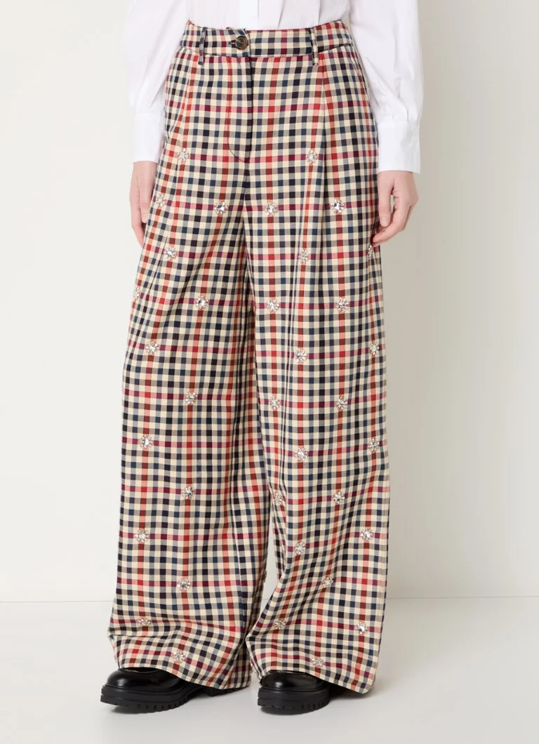 Pantaloni cu talie înaltă și croială largă de la Essential Antwerp Harmony, cu model în carouri și cristale.
