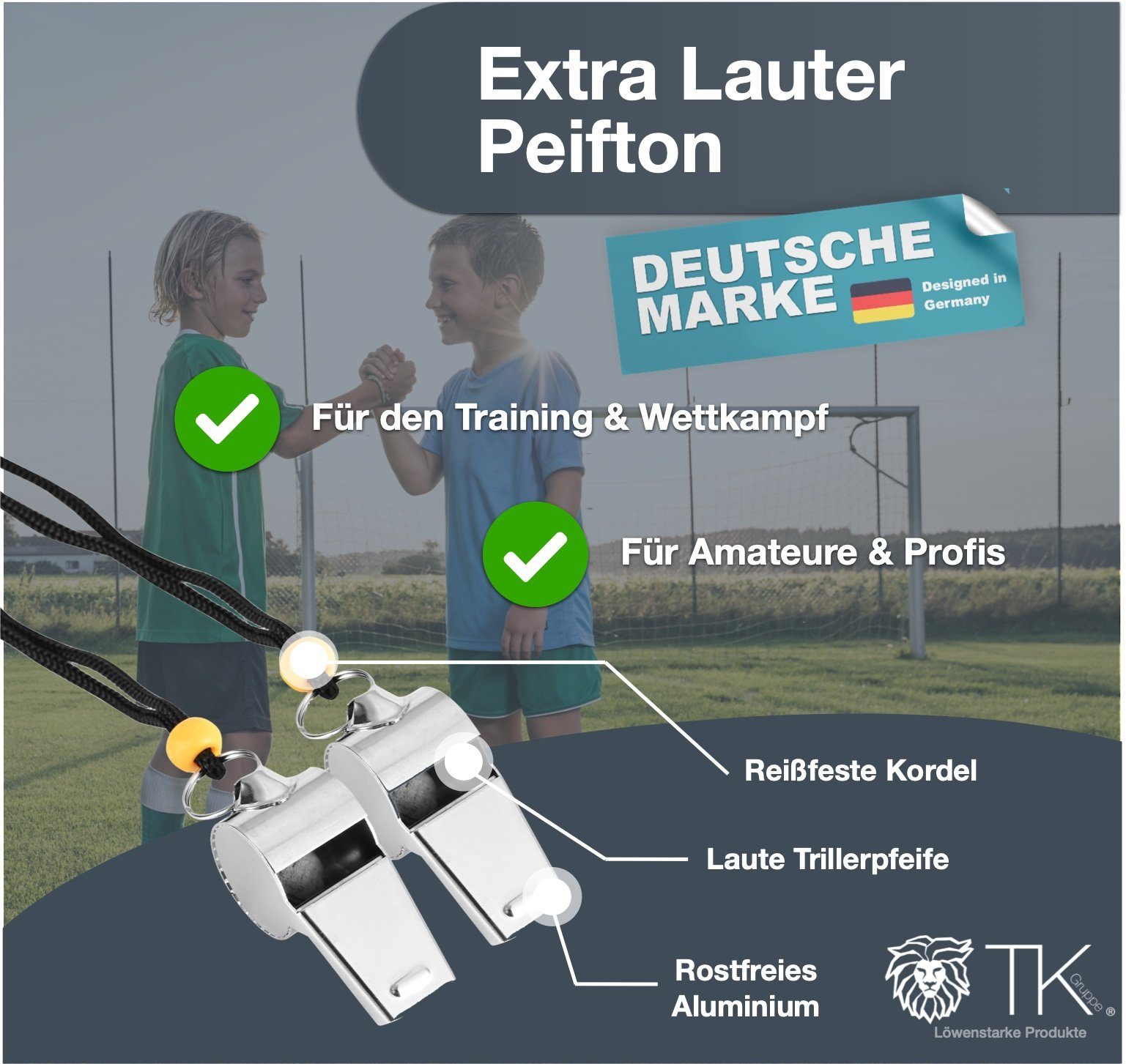 TK Gruppe Trillerpfeife 6er Set Trillerpfeife aus Edelstahl mit Band - Schiedsrichterpfeife, (6-St)