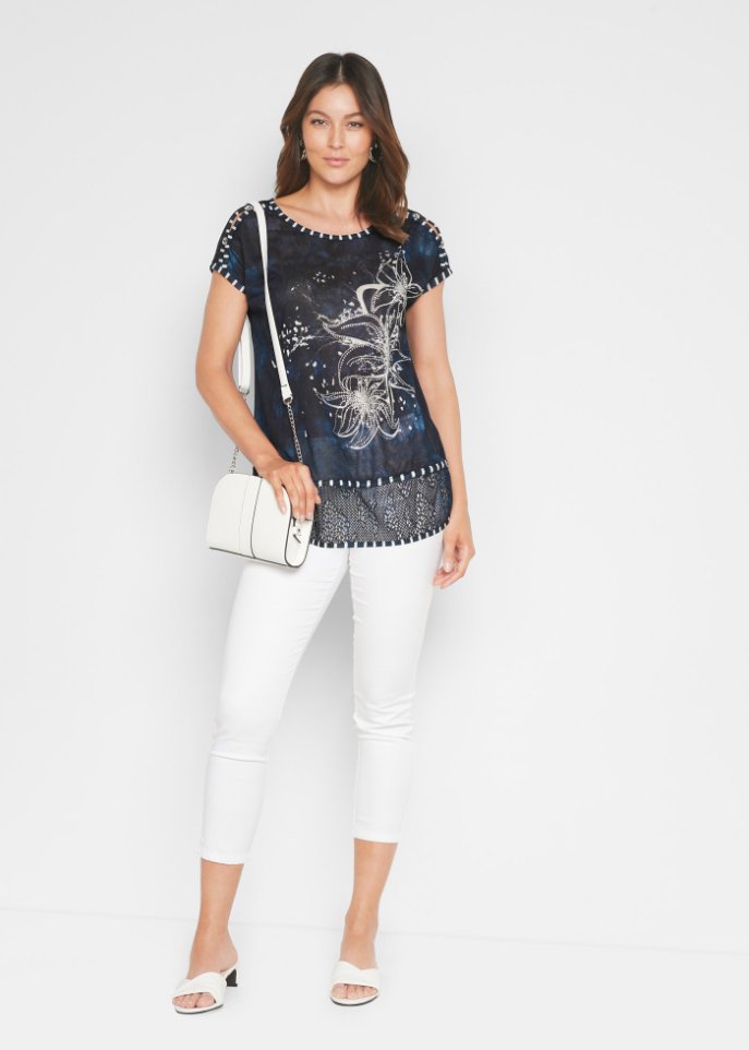 Shirt mit Batikeffekt und Steinchen