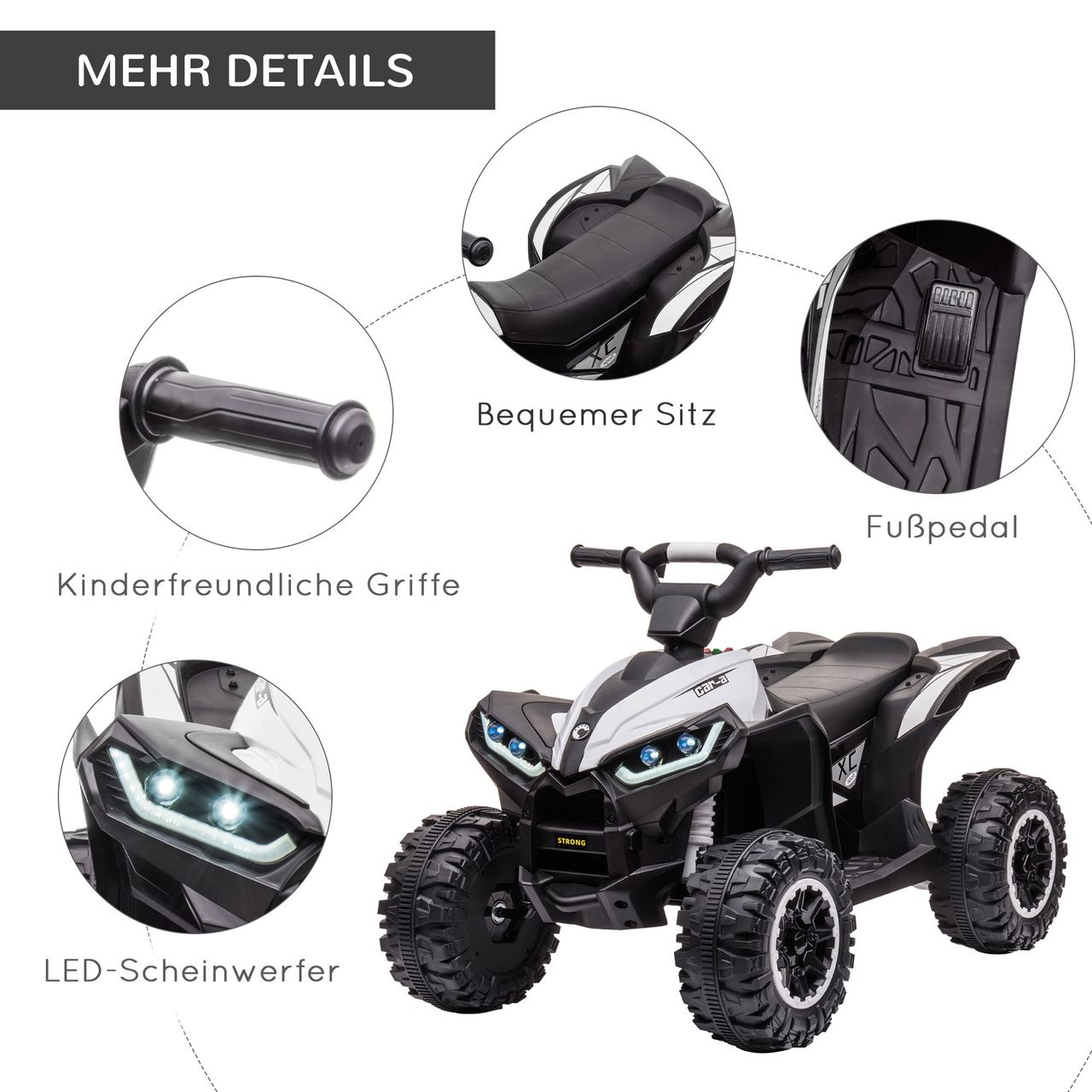 HOMCOM Elektro-Quad Kinderquad mit USB-Anschluss, Kindermotorrad mit Musik
