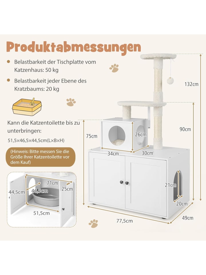 COSTWAY Kratzbaum mit Katzenschrank in Weiß günstig kaufen onesize