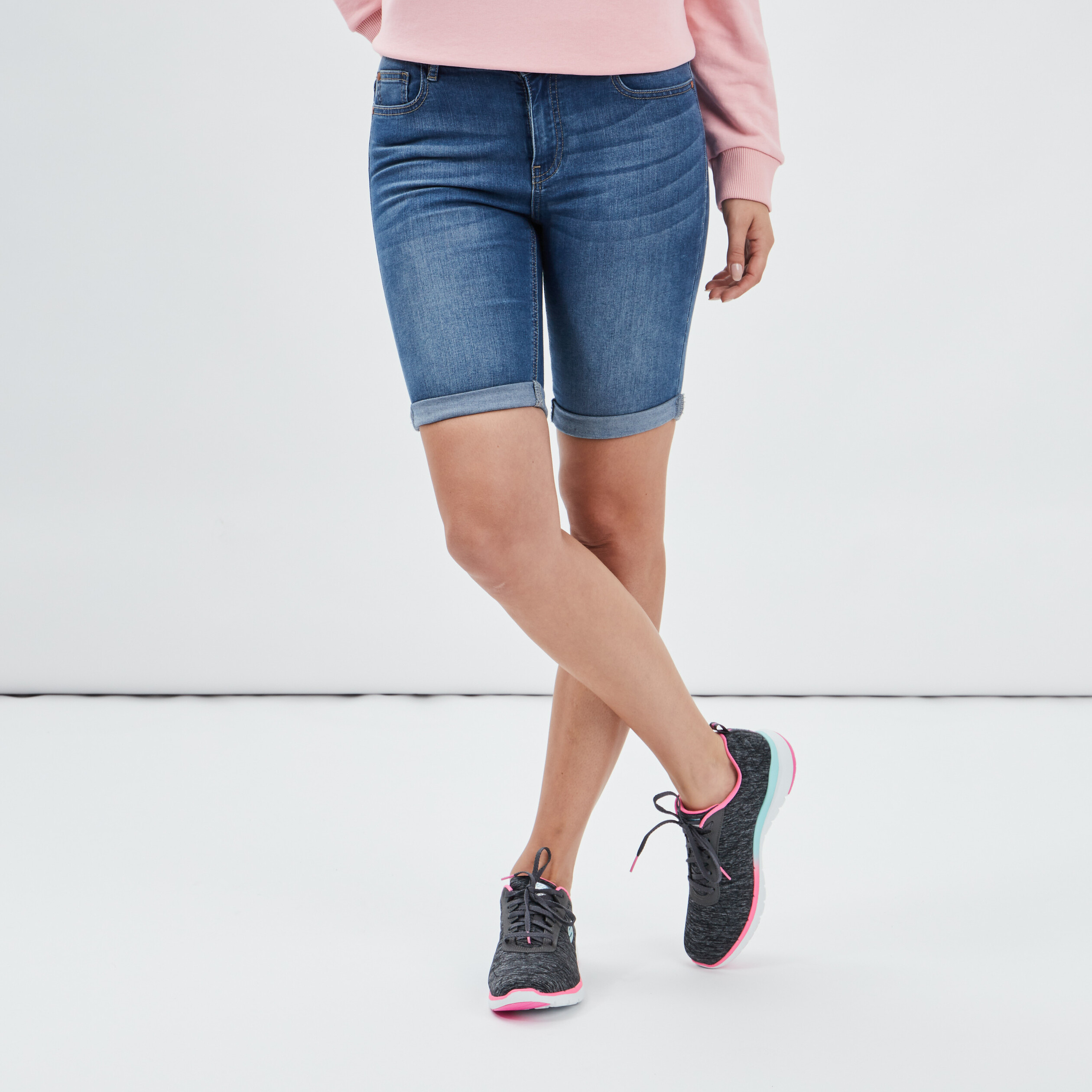 Bermuda slim en jean denim stone femme | La Halle