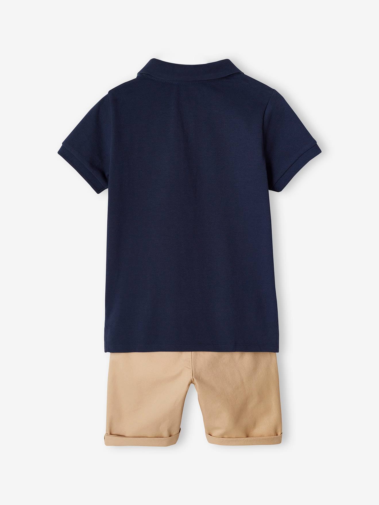 Ensemble polo maille piquée et bermuda garçon bleu ciel