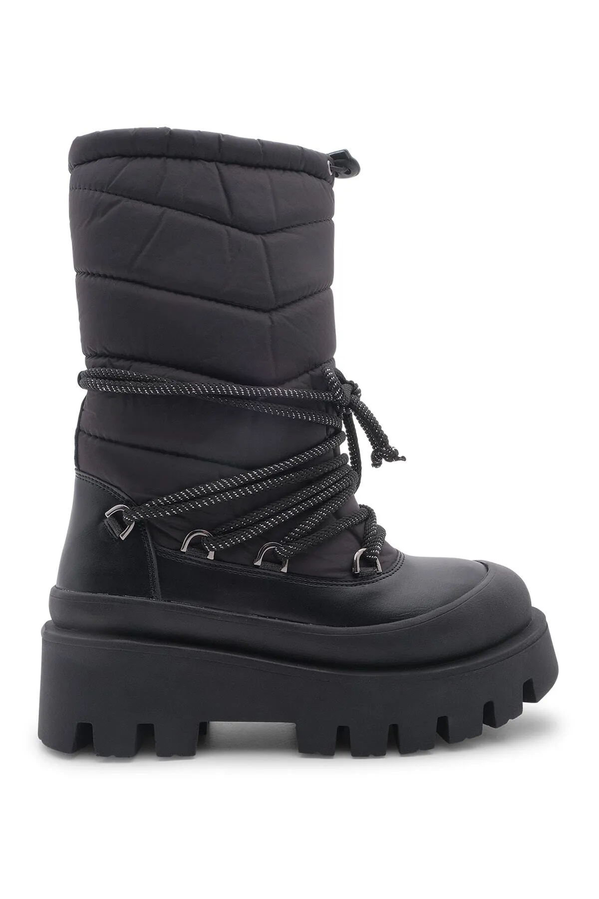 Marjin  Damen-Schneestiefel zum Schnüren mit dicker Sohle und Fell innen Visra schwarz