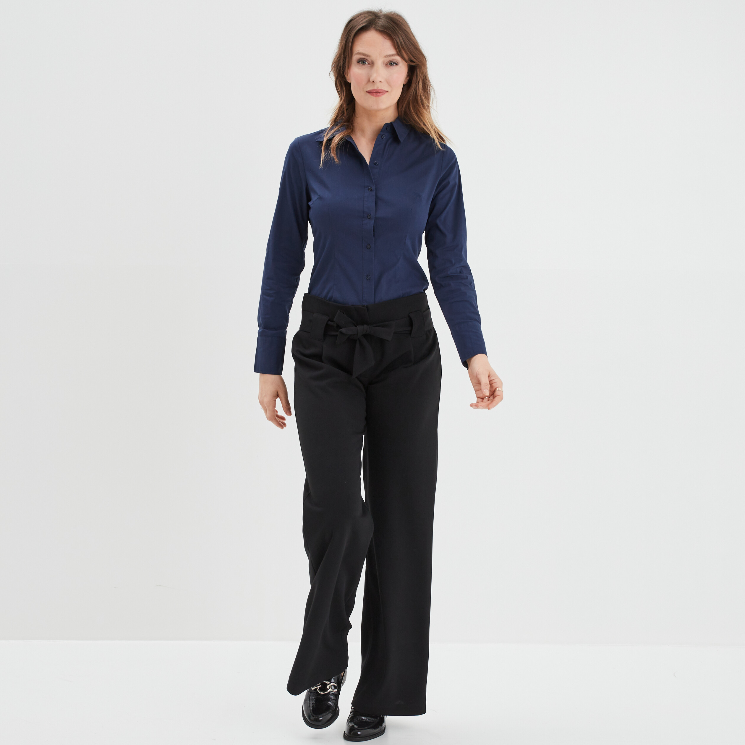 Pantalon flare ceinture nouée noir femme | La Halle