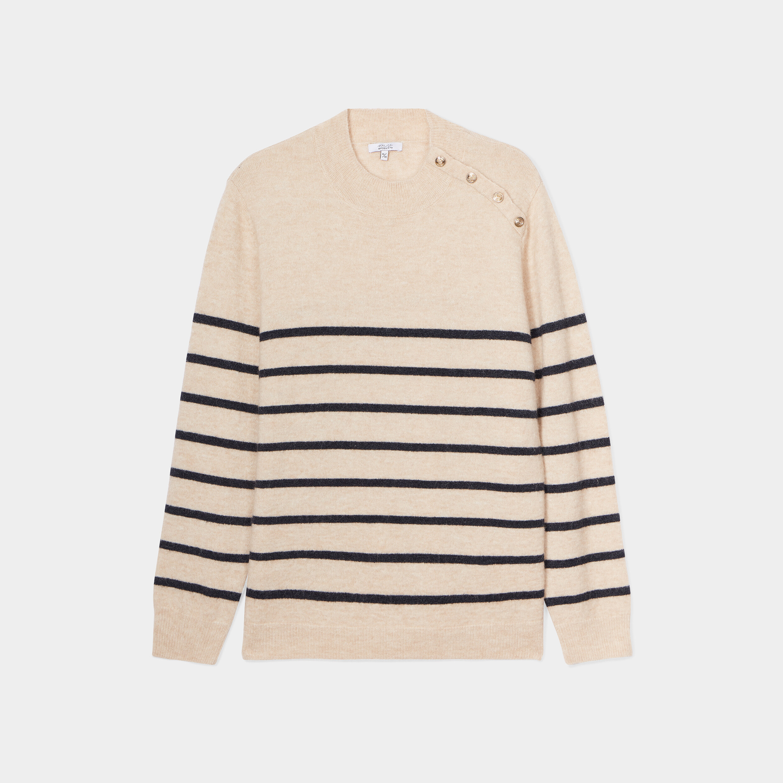 Pull marinière droit avec boutons gris femme grande taille | La Halle
