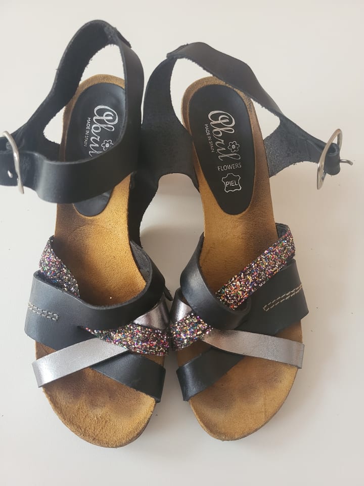 Abril Flowers Leder-Sandaletten in Schwarz günstig kaufen 38