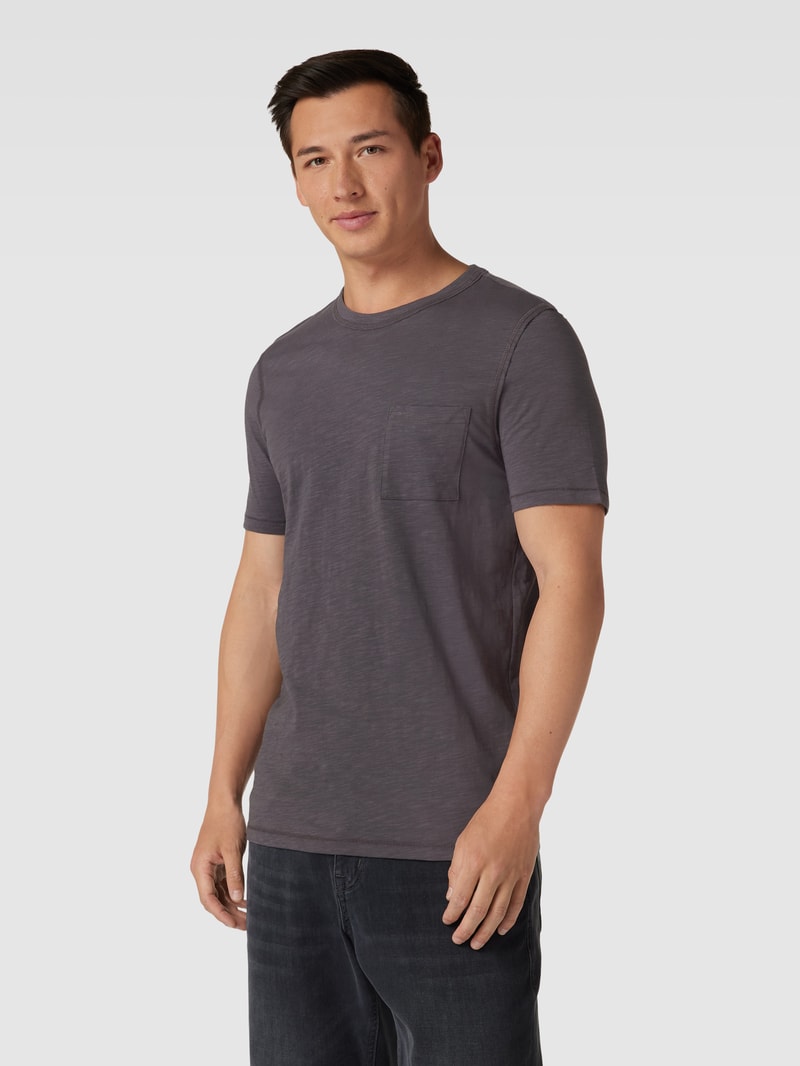 T-Shirt in melierter Optik mit Brusttasche in dunkelgrau