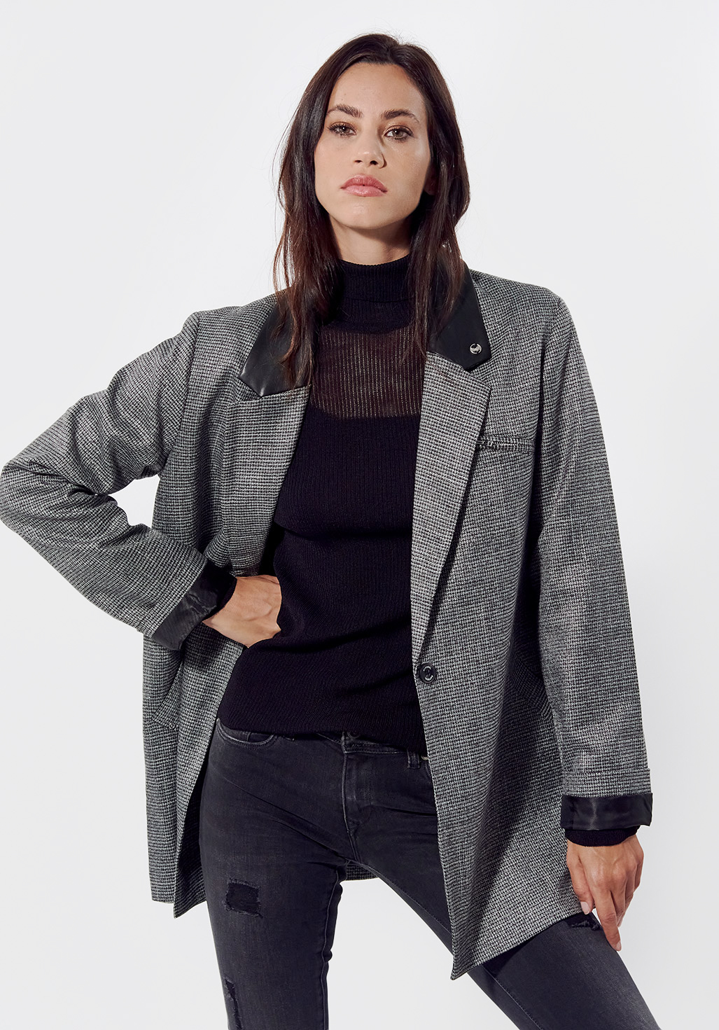 LEILY  Veste grise régular Femme avec col en synthétique