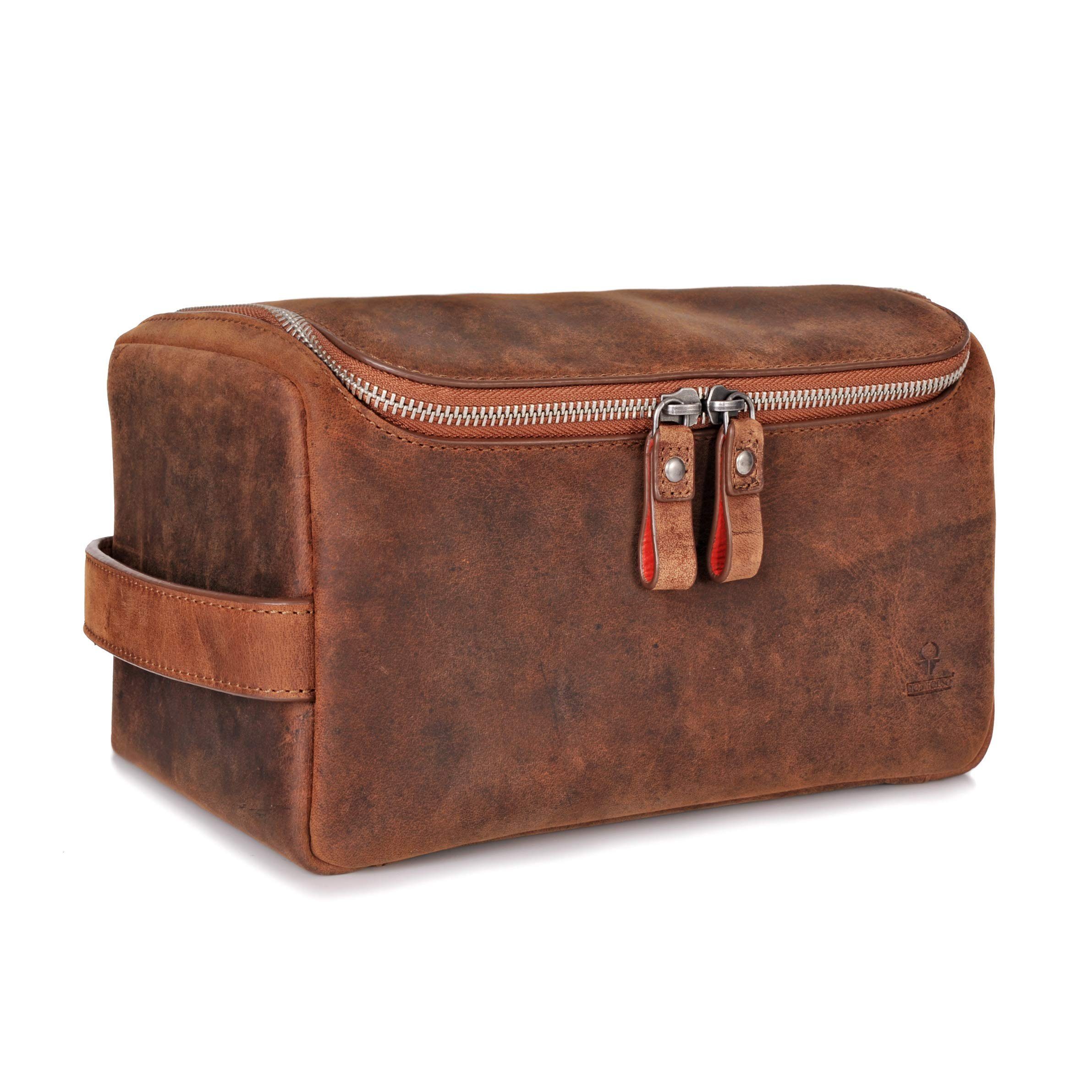 Donbolso Kulturbeutel Kulturbeutel zum Aufhängen I Leder für Damen & Herren, Schwarz Vintage L Leder
