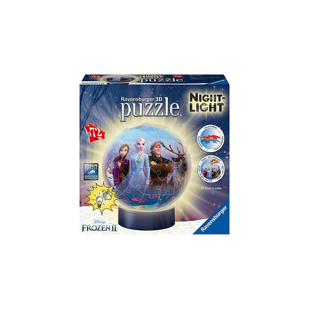 2in1 Nachtlicht & puzzleball® Ø13 cm, 72 Teile, Die Eiskönigin