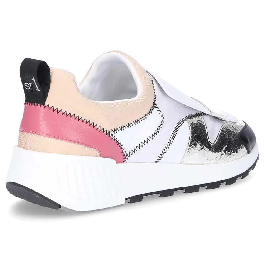 Sergio Rossi - Slip Ons SR1 RUNNING Kalbsleder Crinkled Logo altrosa beige silber weiß - weiß