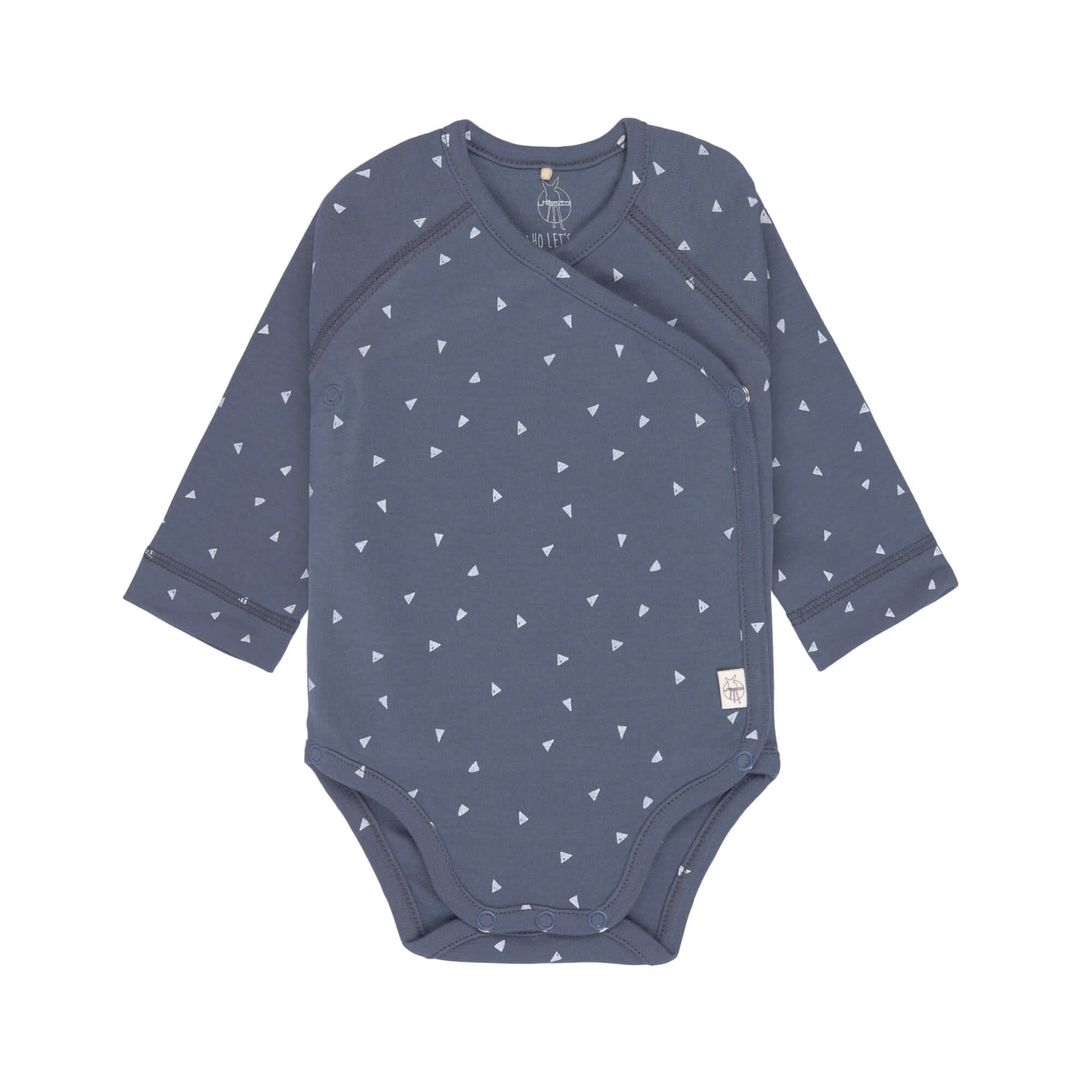 Baby Wickelbody langarm - Bio Baumwolle, Dreiecke, Blau