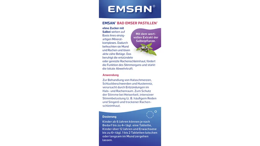 Emsan Bad Emser Past. ohne Zucker mit Salbei 30er