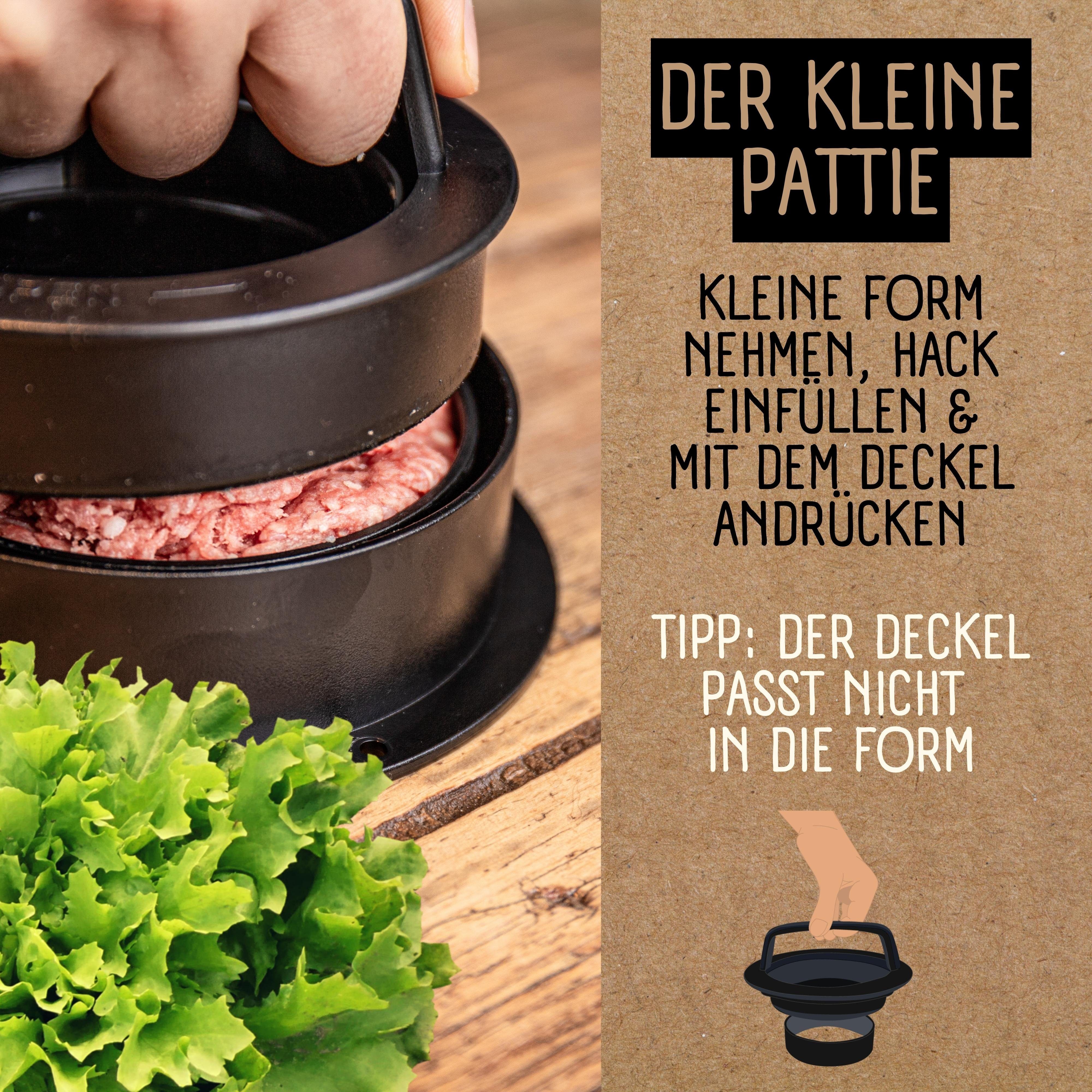 riijk Burgerpresse Hamburgerpresse, Kunststoff, Burgerpresse Set mit Pattie-Trenner und Rezepten