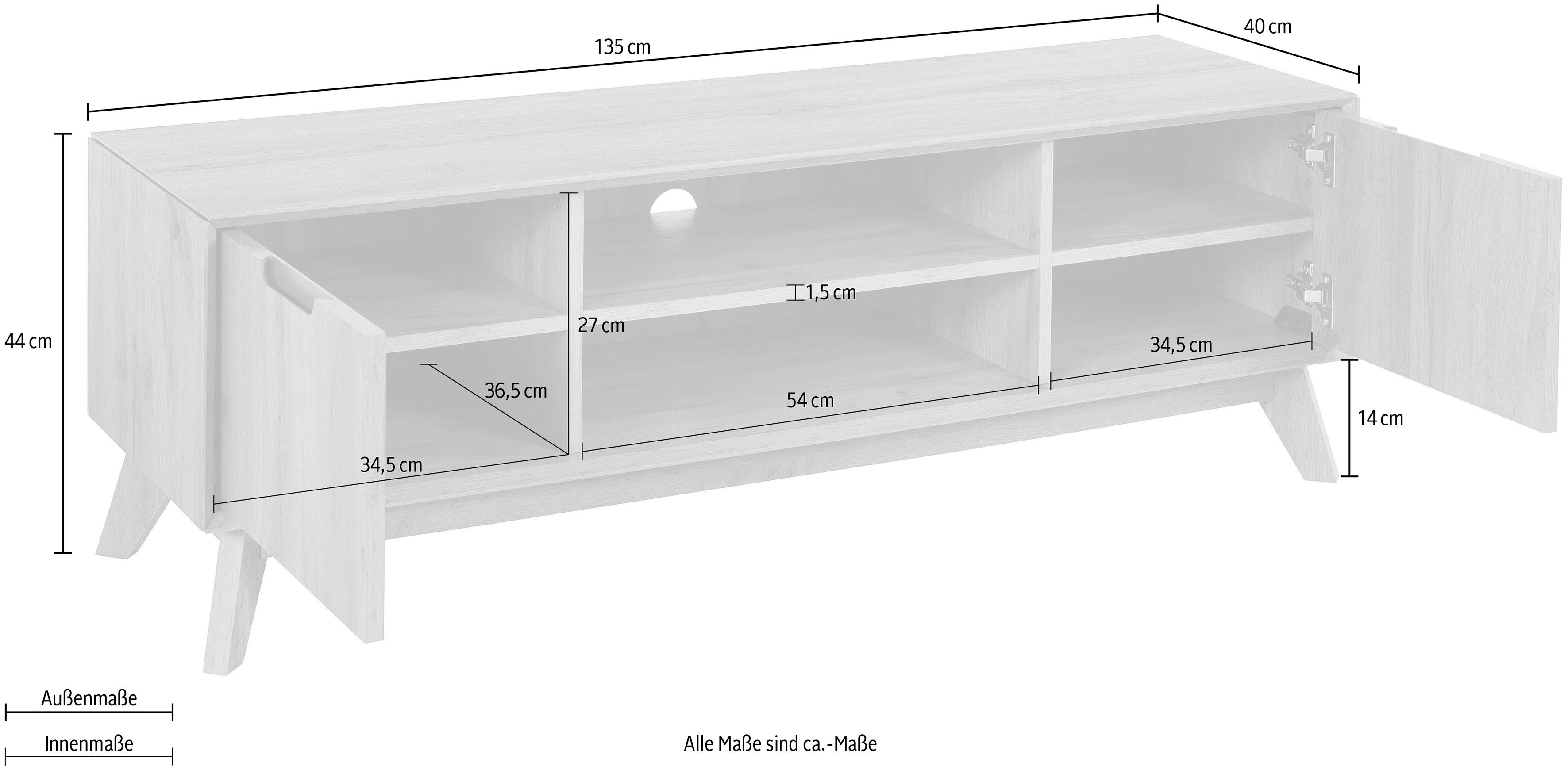 andas Lowboard Pandrup, mit 3 Einlegeböden und Kabeldurchführung, B:135 cm, H:44 cm
