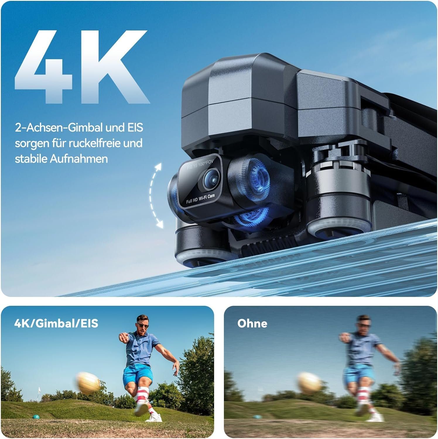 Ruko F11GIM2 Drohne (3840x2160, mit Kamera 4K,Achsen+EIS-Anti-Shake,Windstärke 6, Optimiertes Handling Stabile Aufnahmen,64 Min.Flugzeit, GPS-Funktionen)