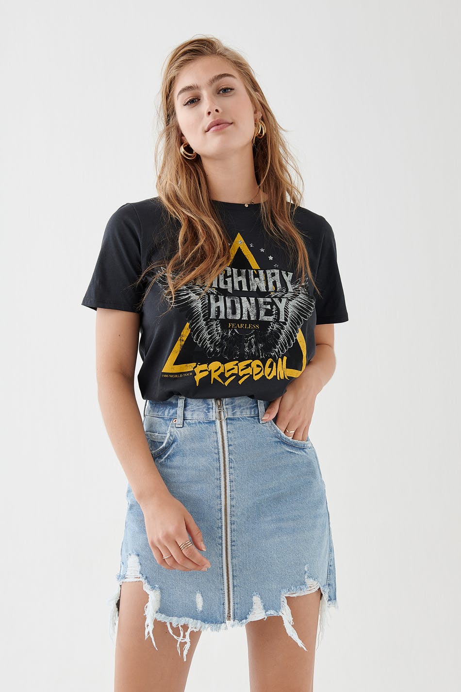 Zip denim skirt