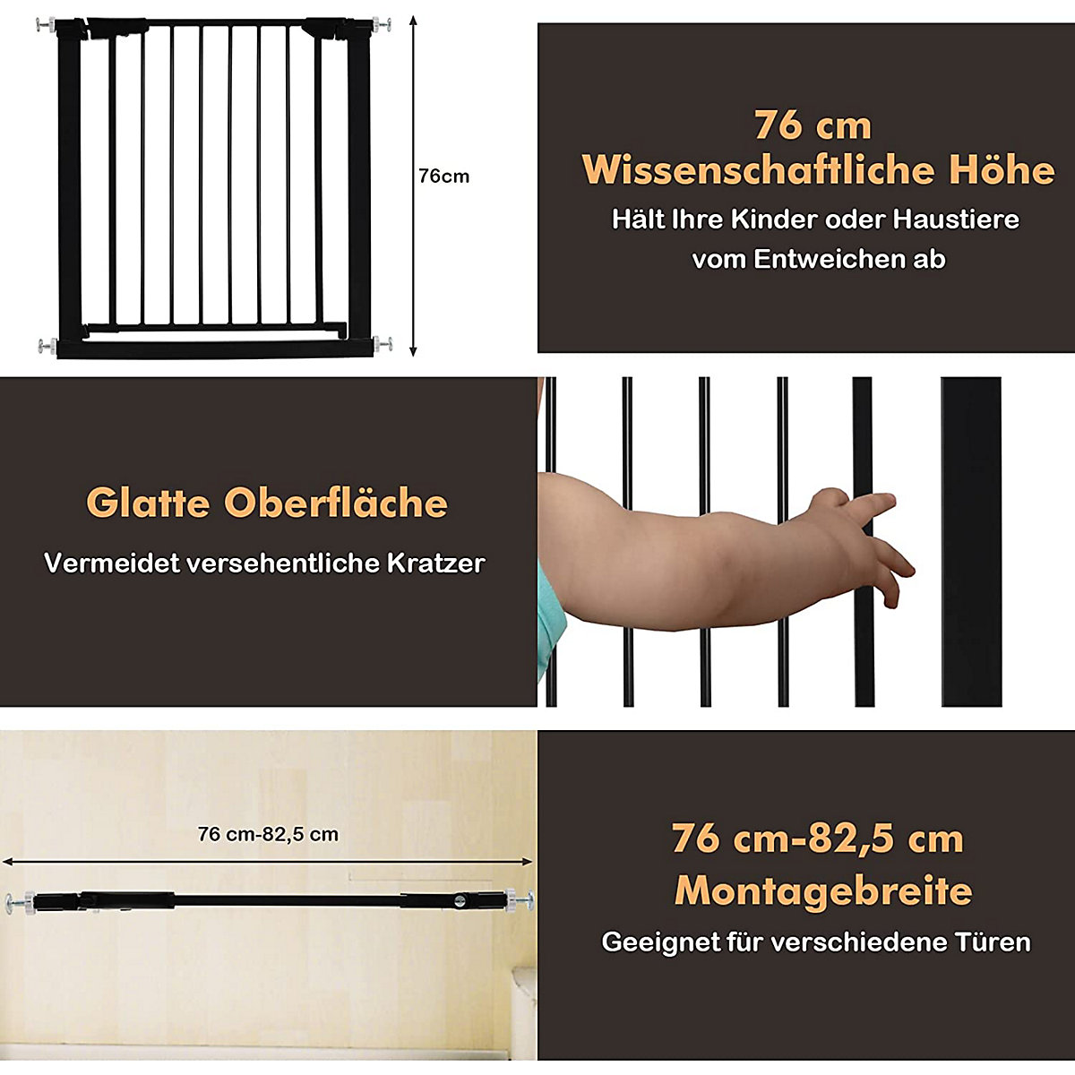 Türschutzgitter Metall 76 cm Höhe ohne Bohren