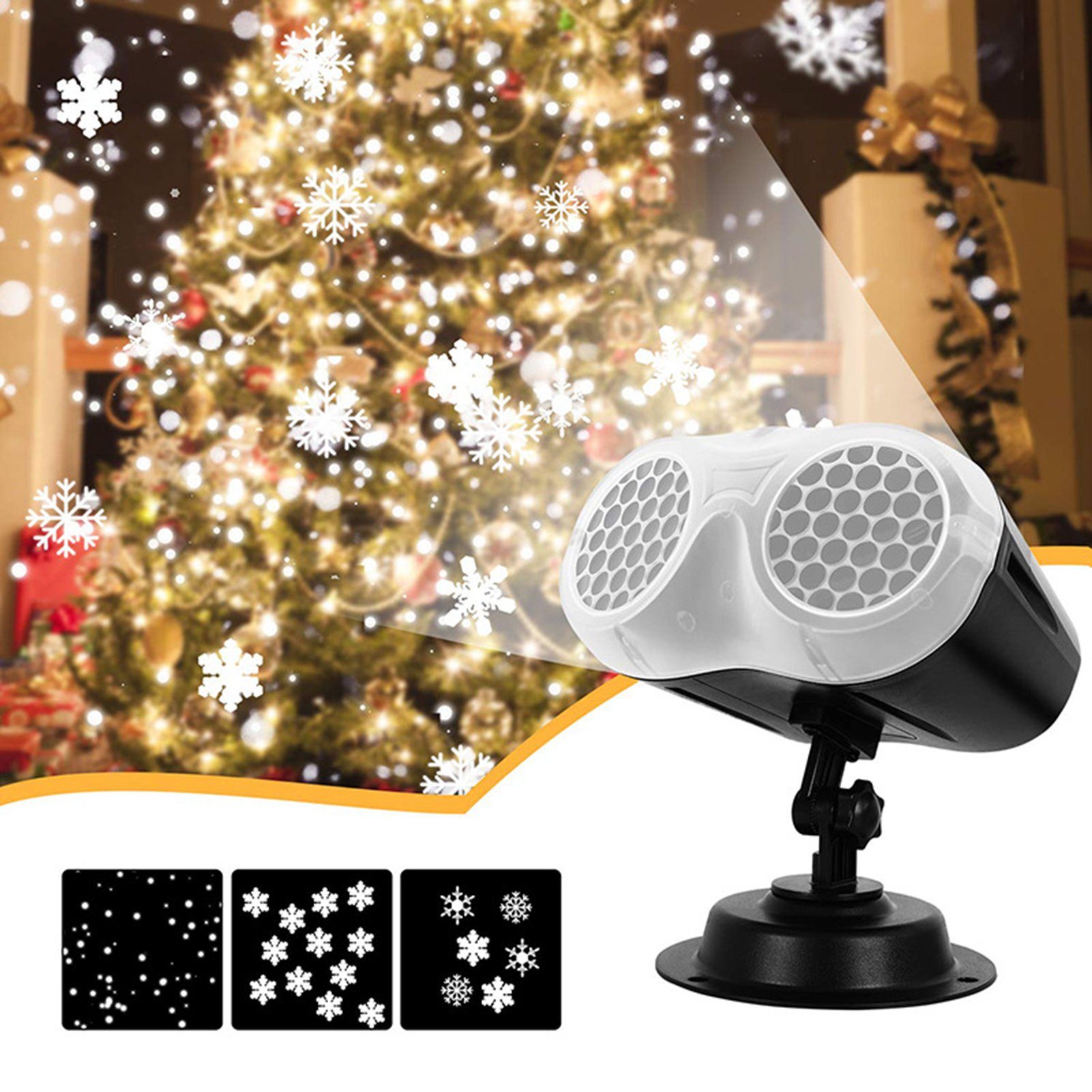 farfi Gartenleuchte Wasserdichte Doppelkopf-Weihnachts-LED-Schneeflockenprojektorlampe, Weiss, mit Fernbedienung, Timing-Funktion, Rotationsmodus