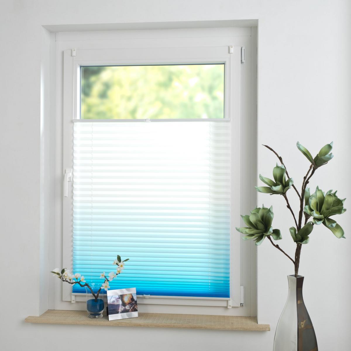 Bella Casa Klemmfix Plissee 80 x 130 cm azurblau Farbverlauf
