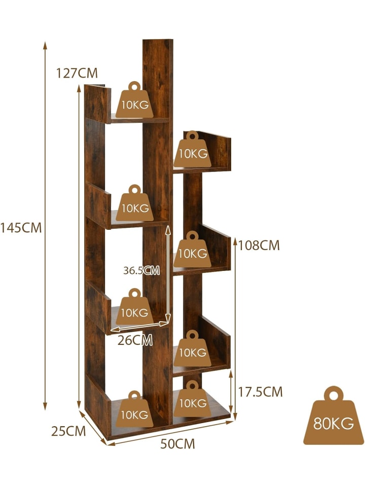 COSTWAY Bücherregal in Braun günstig kaufen 50 cm