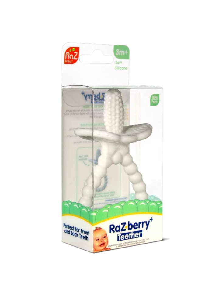 RaZbaby Baby Beißring Himbeere aus Silikon - Zahnungshilfe ab 3 Monaten in Cremiges günstig kaufen onesize