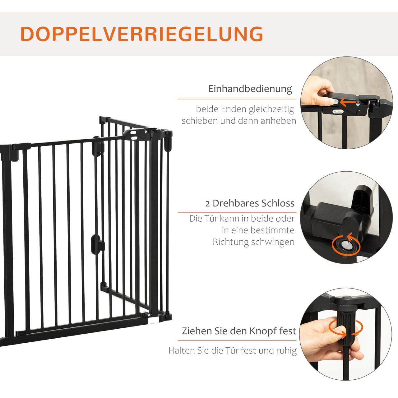 PawHut Hunde Absperrgitter Türschutzgitter mit Tür klappbar Schwarz 202,5 cm