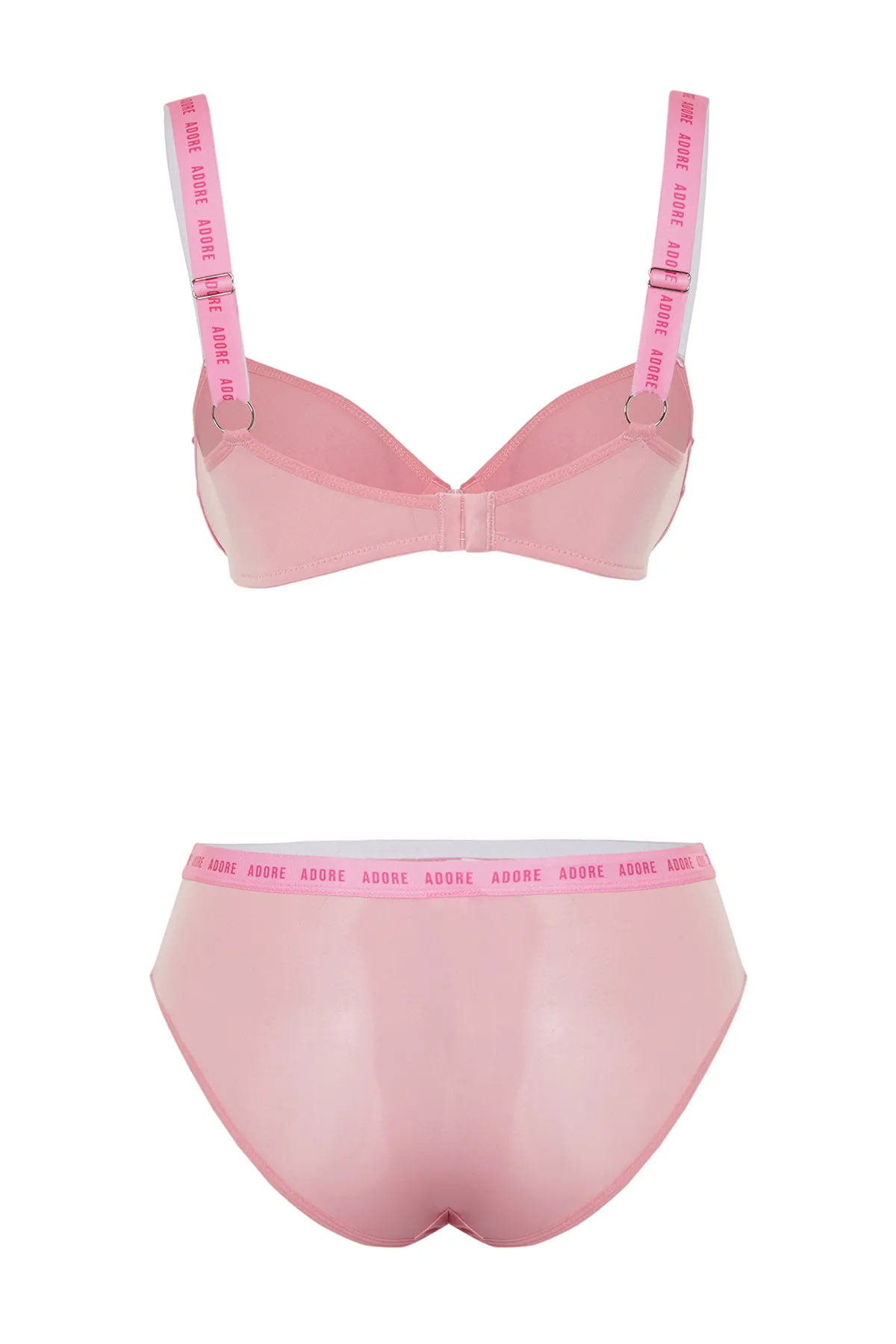 Trendyol Collection  Rosa, kappenloses Strick-Unterwäscheset mit Seilriemen und Mikrogummi-Details THMSS24CC00007