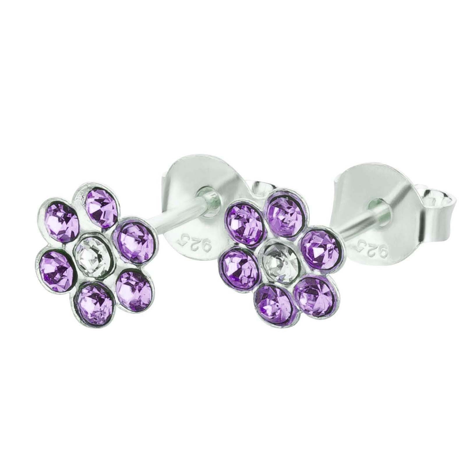 schmuck23 Ohrstecker-Set 2 Paar Kinder Ohrringe Einhorn Blume 925 Silber (Set, 2 Paar Ohrringe), Mädchen Schmuck Set Kristalle