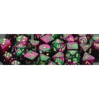 Green-Purple with Gold 7-Würfelset (Gemini)