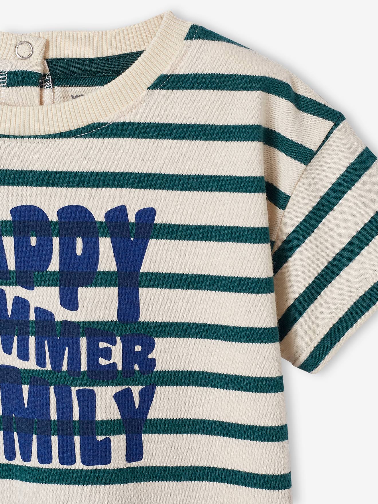 Vertbaudet Capsule Collection: Baby T-Shirt HAPPY SUMMER FAMILY - grün gestreift