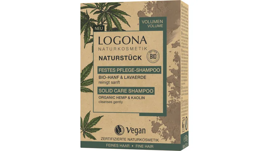 LOGONA Festes Pflegeshampoo Bio-Hanf und Lavaerde 60 g