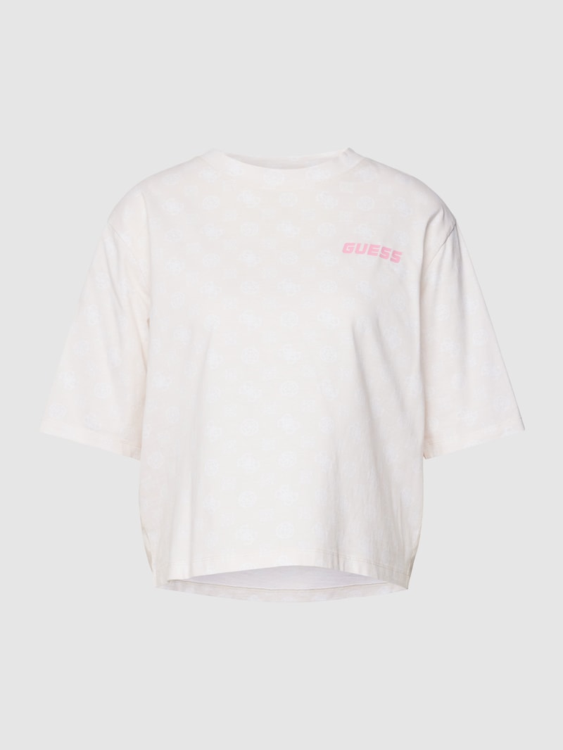 Crop T-Shirt mit Allover-Label-Print Modell 'ALETHA' in sand