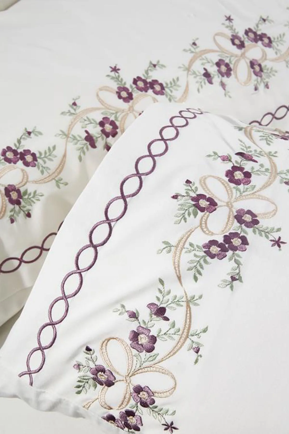 Çeyiz Diyarı  Nevruz besticktes 6-teiliges Bettbezug-Set aus 100 % Baumwolle, Creme
