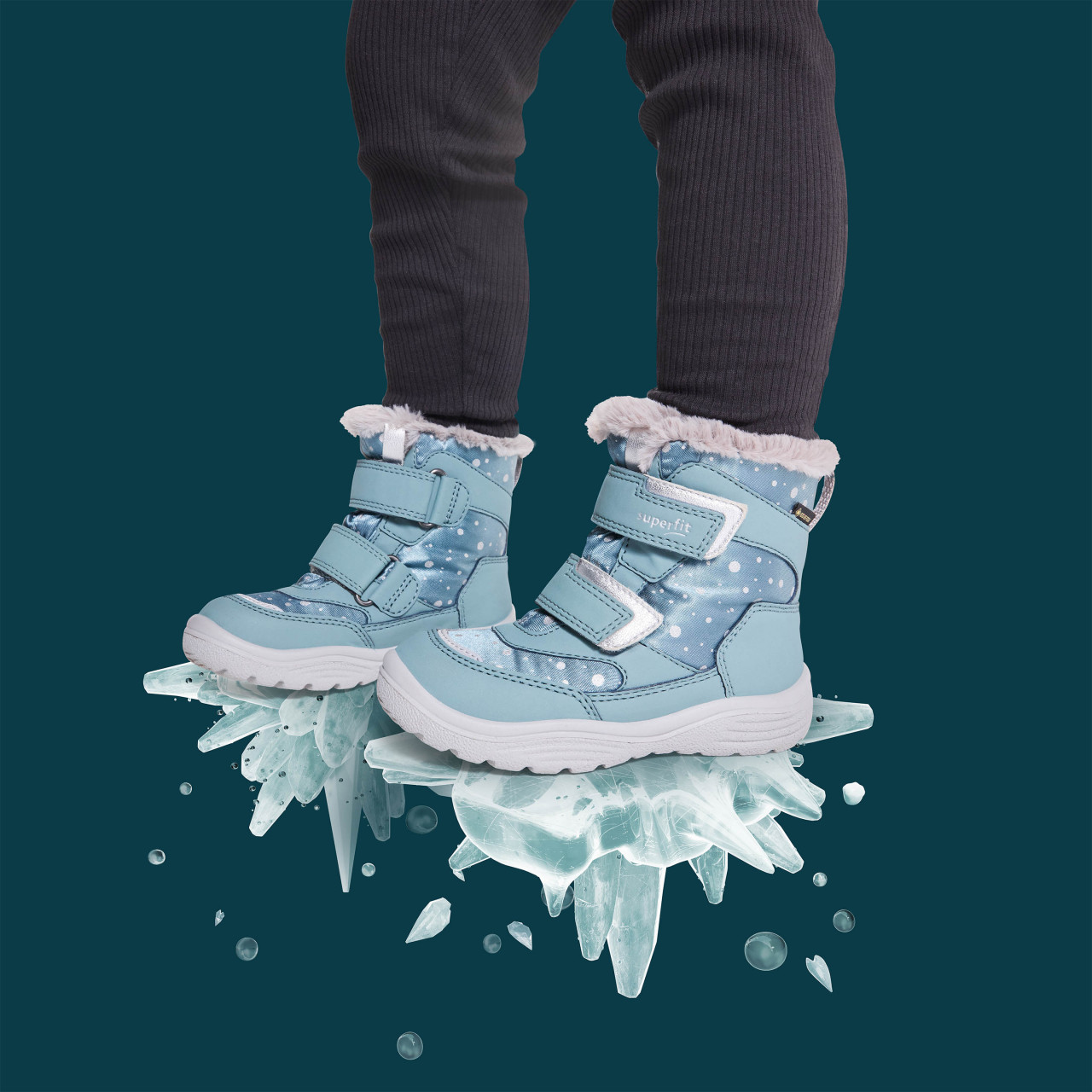 CRYSTAL - Hellgrün/Silber Boots mit Klettverschluss