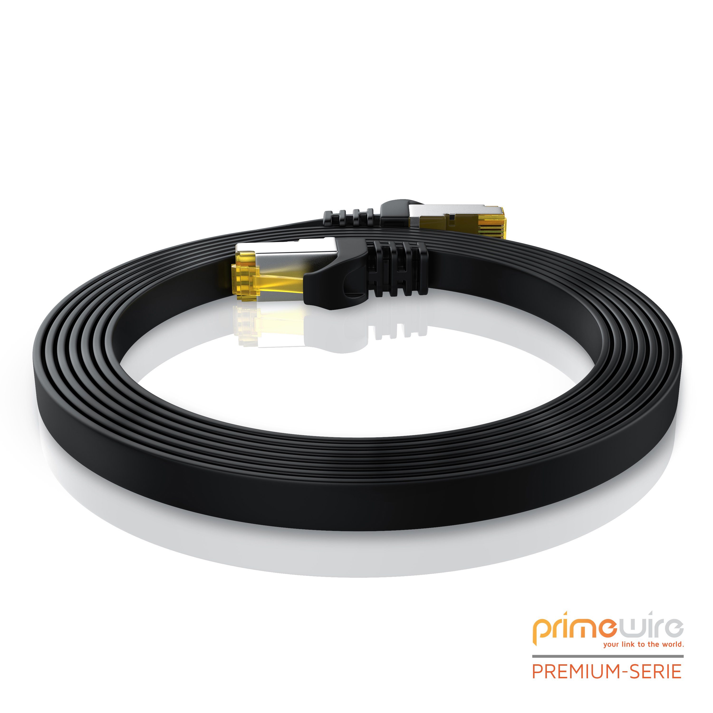 Primewire LAN-Kabel, CAT.7, RJ-45 (Ethernet) (25 cm), CAT 7 Flachband Gigabit Netzwerkkabel 10 Gbit/s Patchkabel flach 0,25m