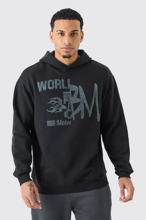 Oversized Bm Flock Print Hoodie