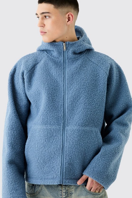 Kastiger Oversize Bouclee Borg-Hoodie mit Reißverschluss