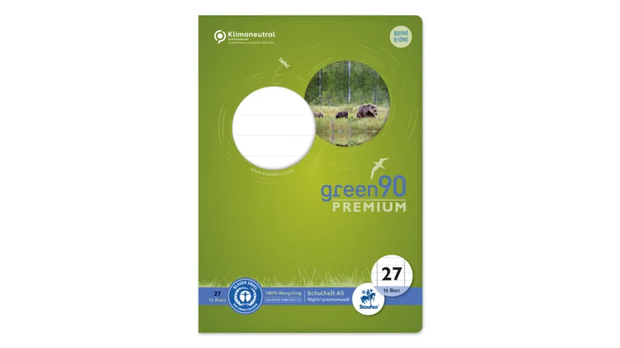 Ursus Green Premium Heft A5 16 Blatt Lineatur 27 - 9mm liniert mit Randlinien