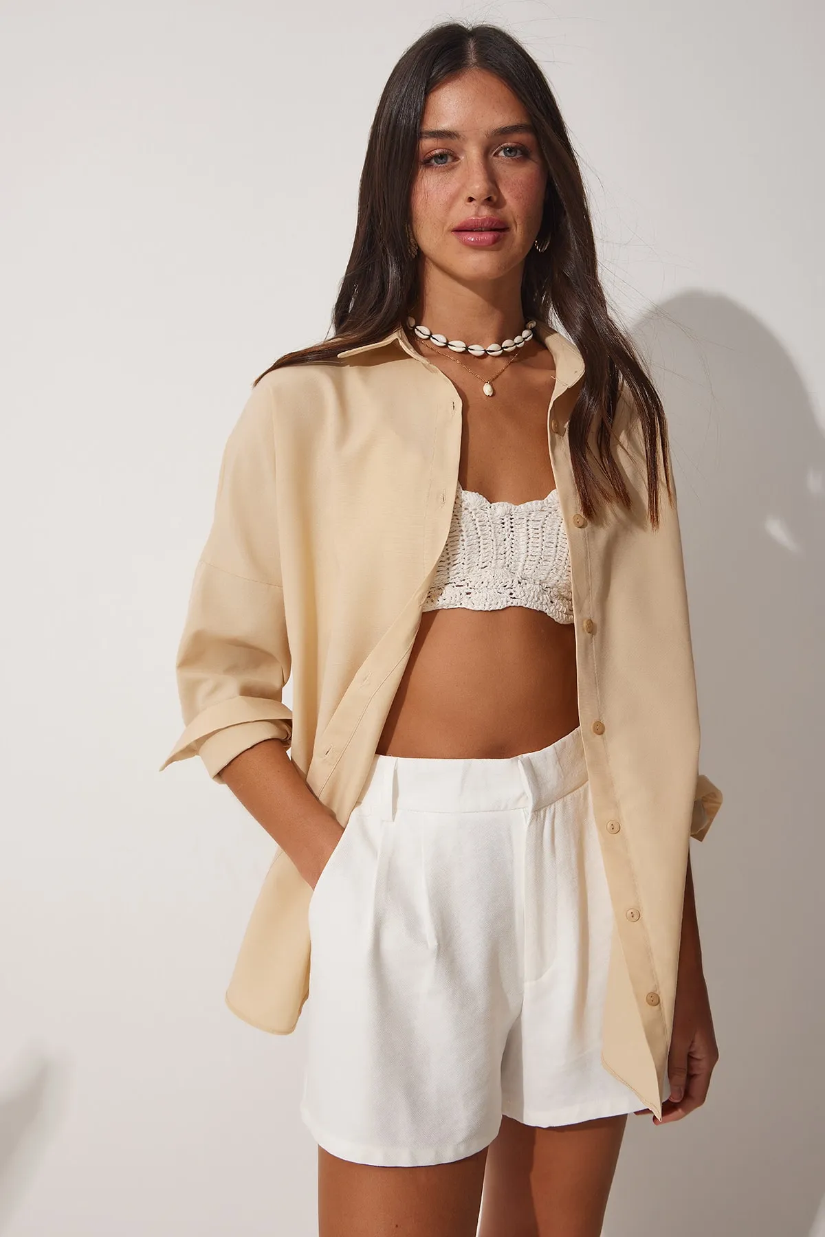 Happiness İstanbul  Hemd - Beige - Oversized