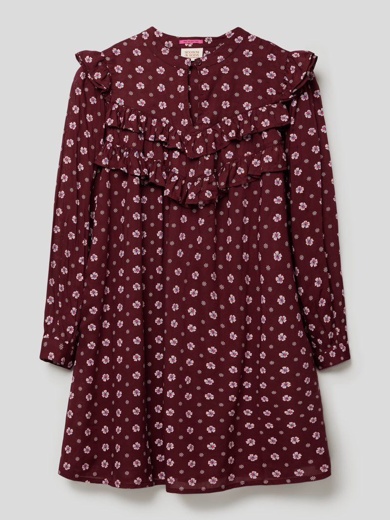 Kleid mit floralem Allover-Muster in bordeaux rot