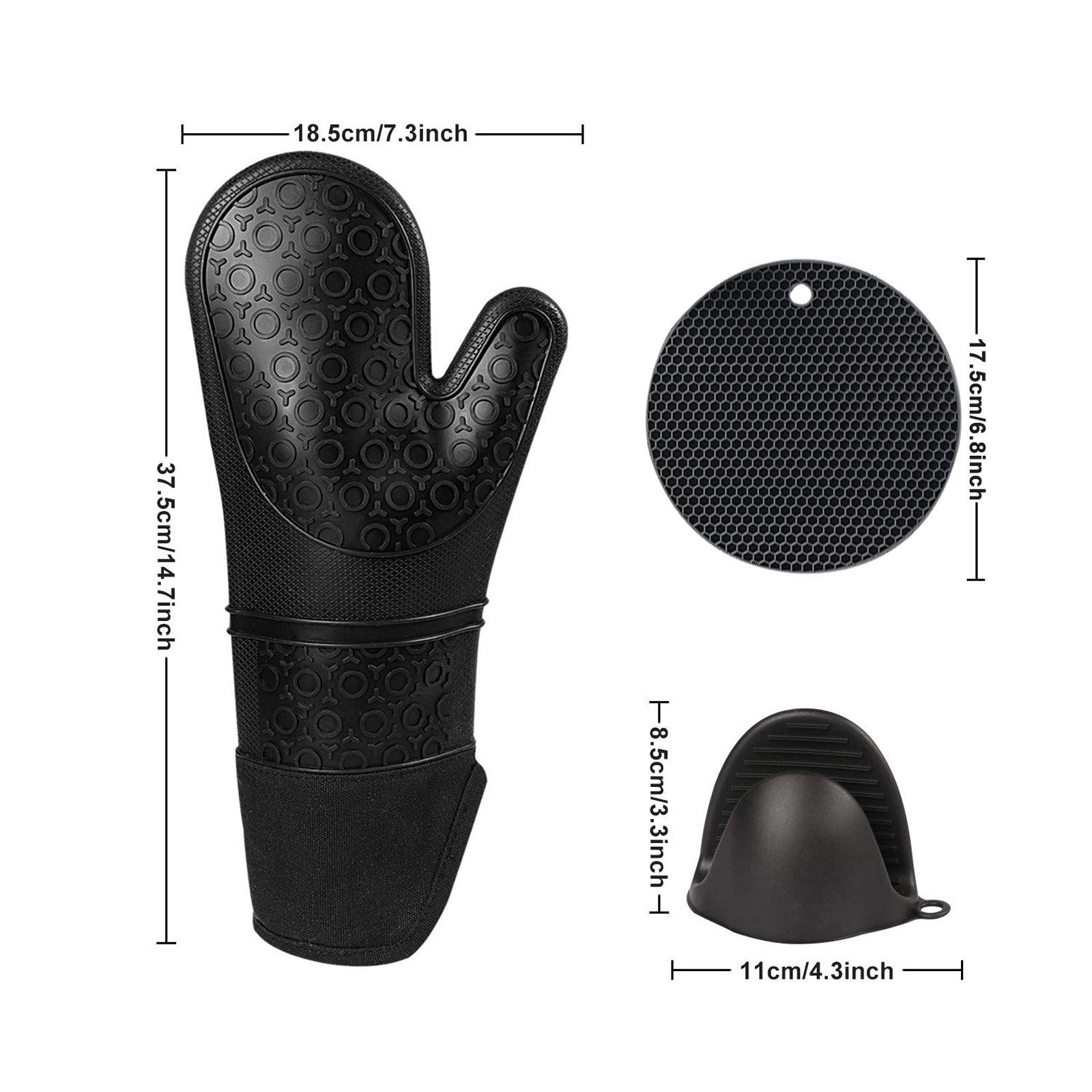 CALIYO Topflappen Ofenhandschuhe aus Silikon, 6er Set Topfhandschuhe, 230°C Hitzebeständige Backhandschuhe mit rutschfestem Silikonmuster