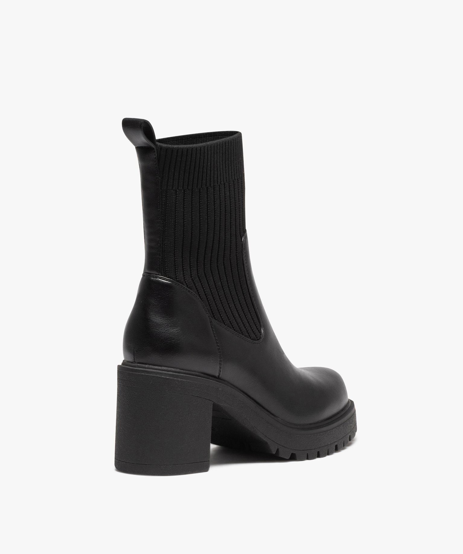 Boots femme unies à talon carré et col chaussette noir | GEMO