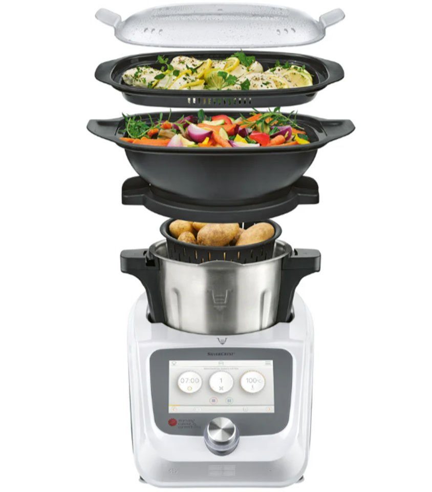SilverCrest Küchenmaschine mit Kochfunktion Monsieur Cuisine connect trend SKMC 1200 F6, 7 Zoll Farbdisplay, 800,00 W