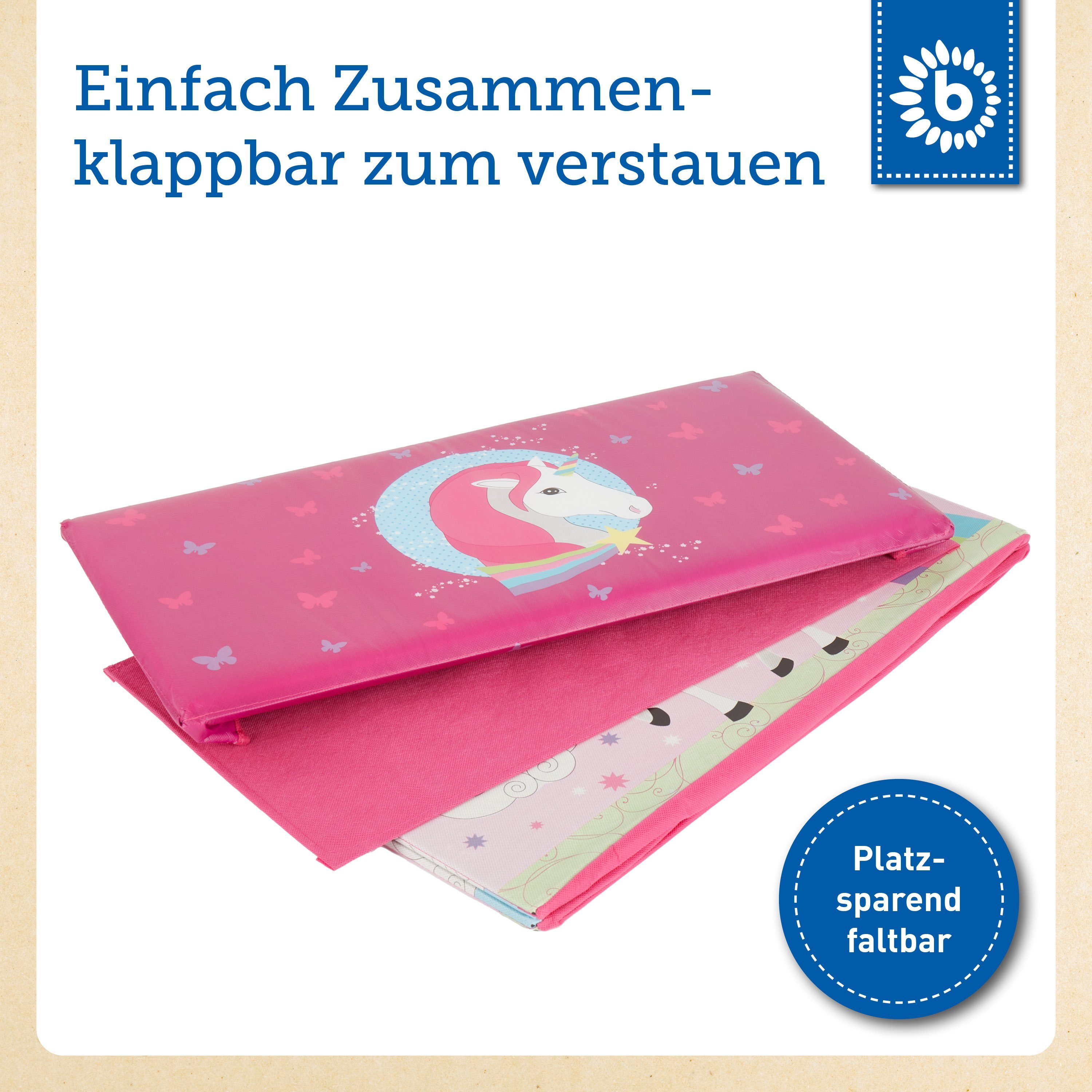 BIECO Spielzeugtruhe Bieco Aufbewahrungsbox mit Deckel Einhorn 60L, faltbar ca. 60x30x35cm Spielzeugkiste mit Deckel Aufbewahrungsbox Kinder Kisten mit Deckel Aufbewahrungsbox Groß Wickeltisch Organizer