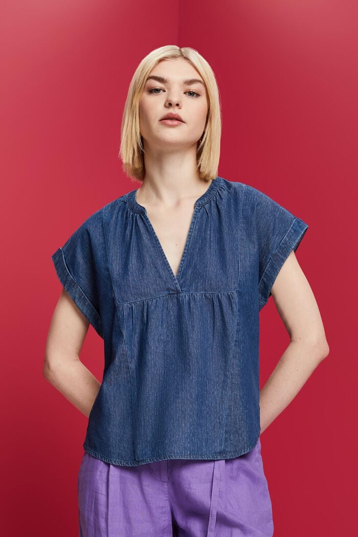 Leichte Jeansbluse, 100 % Baumwolle