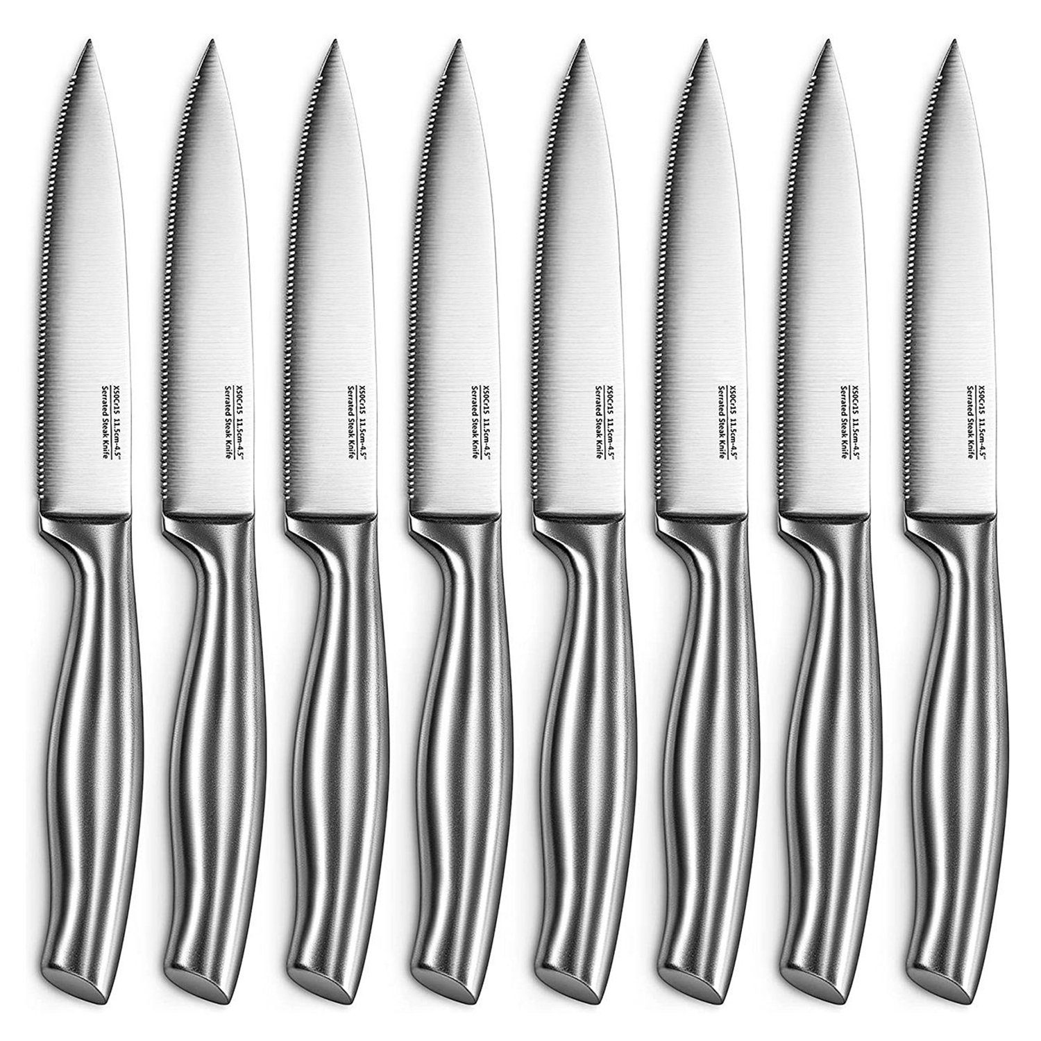 Authmic Steakmesser Steakmesser, Steakmesser Set, Steakmesser Set 8 teilig 12cm Steakbesteck mit scharfem Wellenschliff , Silbernes Steakmesser