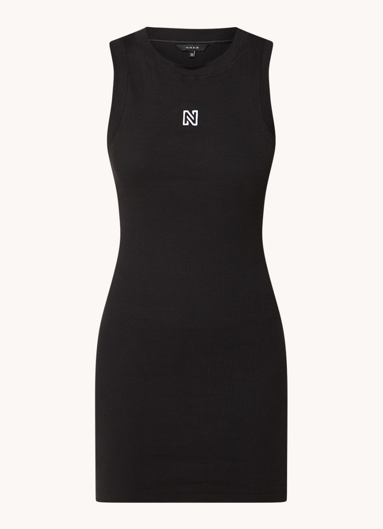 Rochie mini Nikkie Dadley din tricot cu nervuri, spate deschis și logo