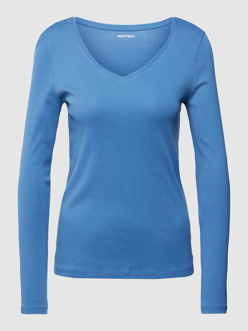 Longsleeve mit V-Ausschnitt in eisblau